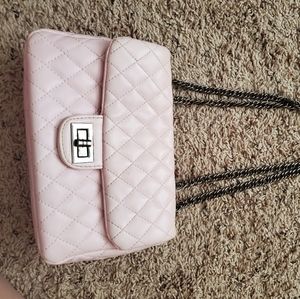 Baby pink quilted handbag
